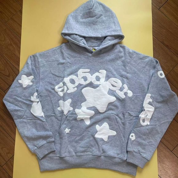 Sp5der Other - Sp5der Beluga light gray white star spider hoodie
